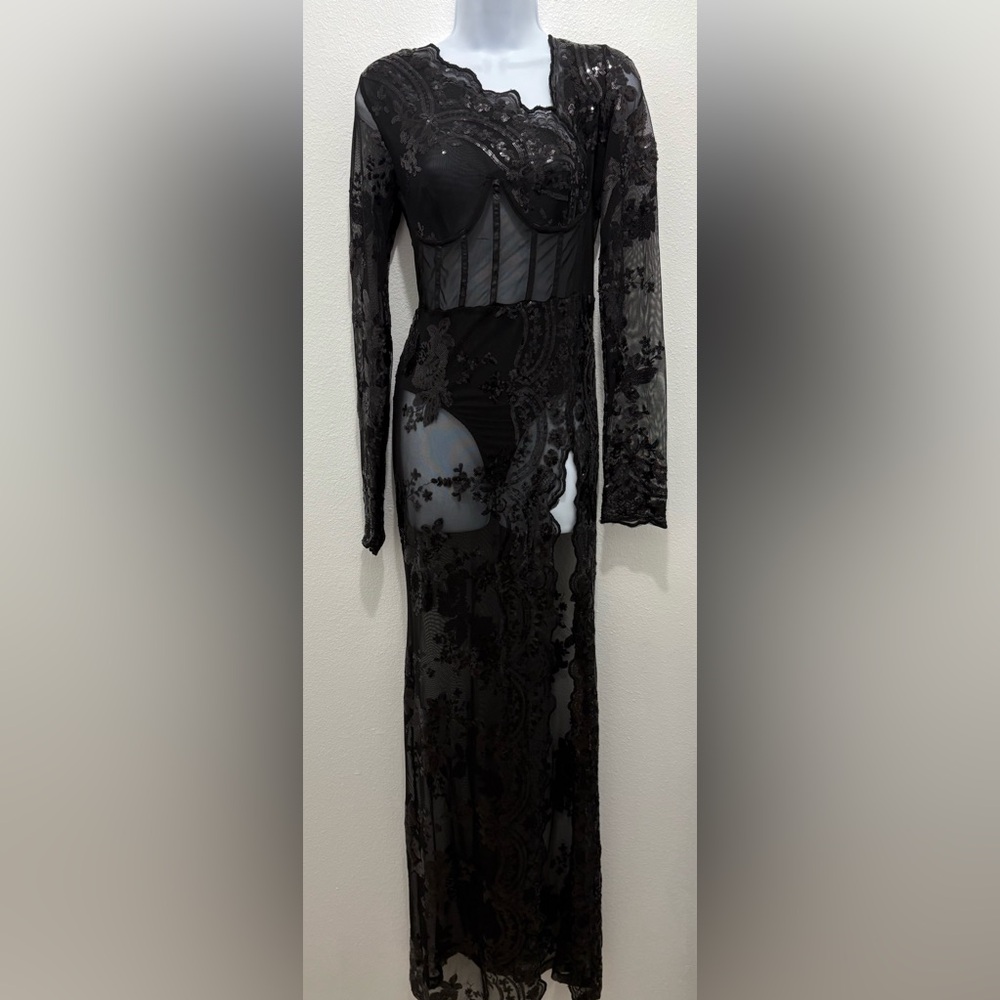 Fashion Nova Sheer Black Sequin Dress  New Without Tags 
Size M